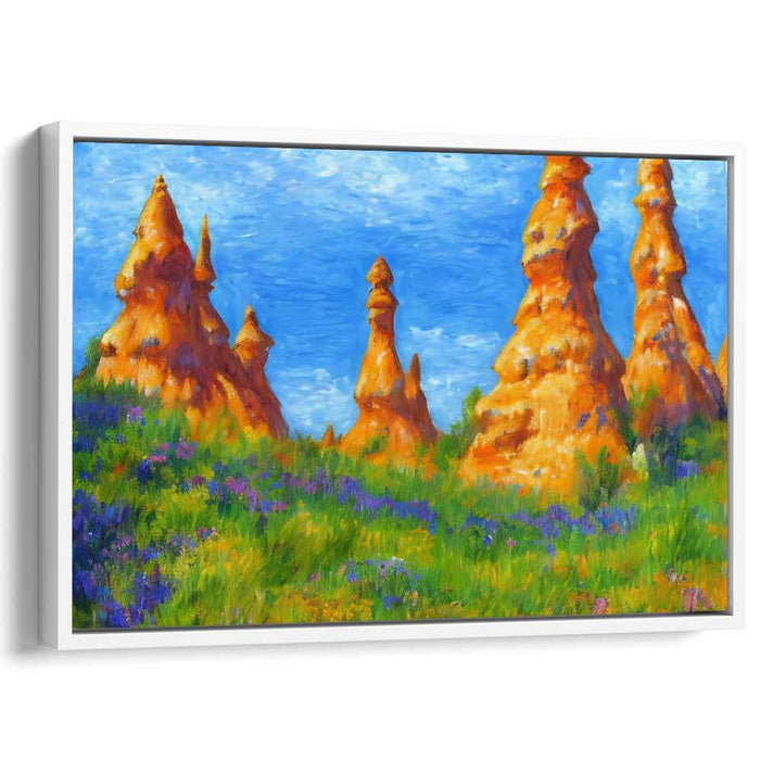 Golden Spires Amidst Azure Skies: Impressionist Landscape Canvas Art Print