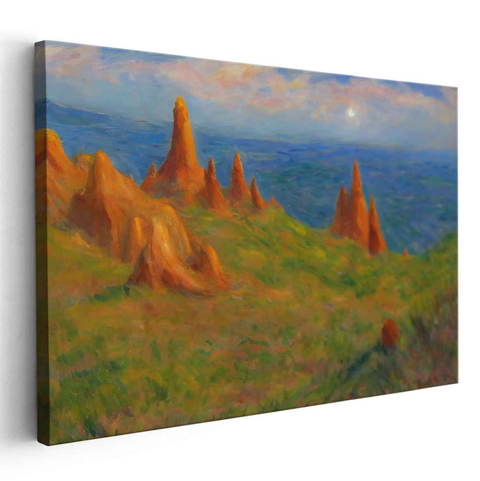 Golden Spires Under Cerulean Skies: Impressionist Landscape Canvas Art
