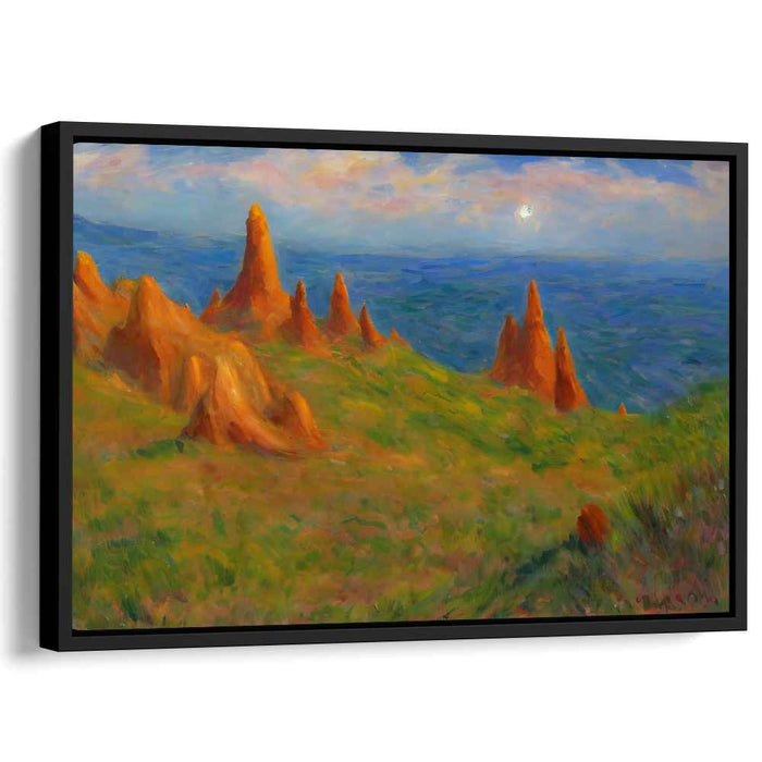Golden Spires Under Cerulean Skies: Impressionist Landscape Canvas Art