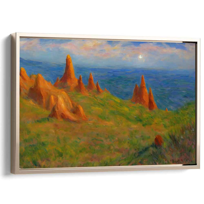 Golden Spires Under Cerulean Skies: Impressionist Landscape Canvas Art