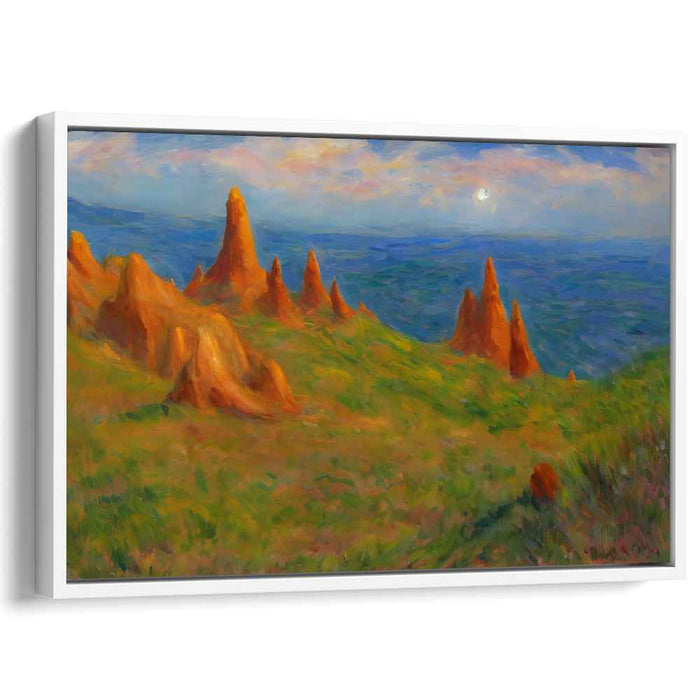 Golden Spires Under Cerulean Skies: Impressionist Landscape Canvas Art