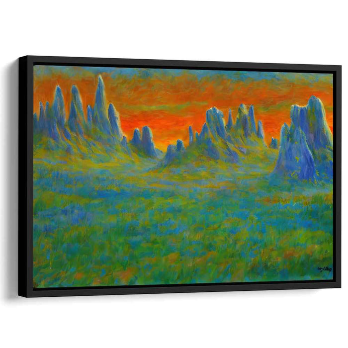 Sunset Blaze Over Mystic Peaks: Expressionist Landscape Art Print