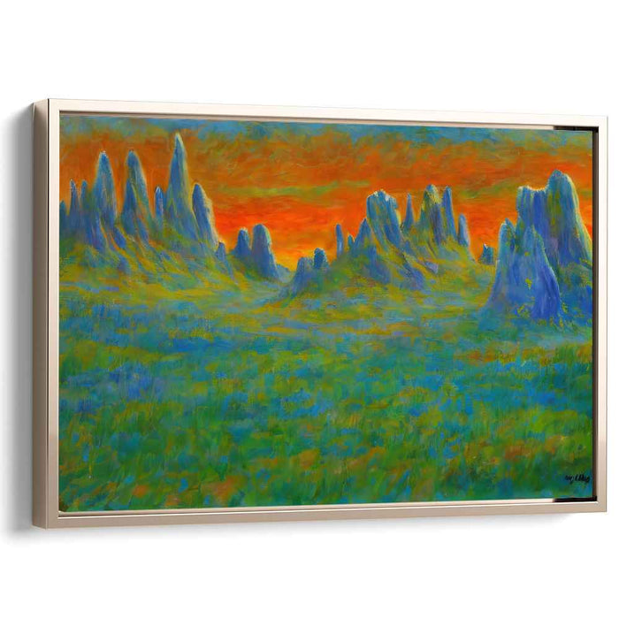 Sunset Blaze Over Mystic Peaks: Expressionist Landscape Art Print