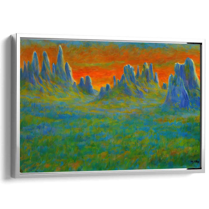 Sunset Blaze Over Mystic Peaks: Expressionist Landscape Art Print