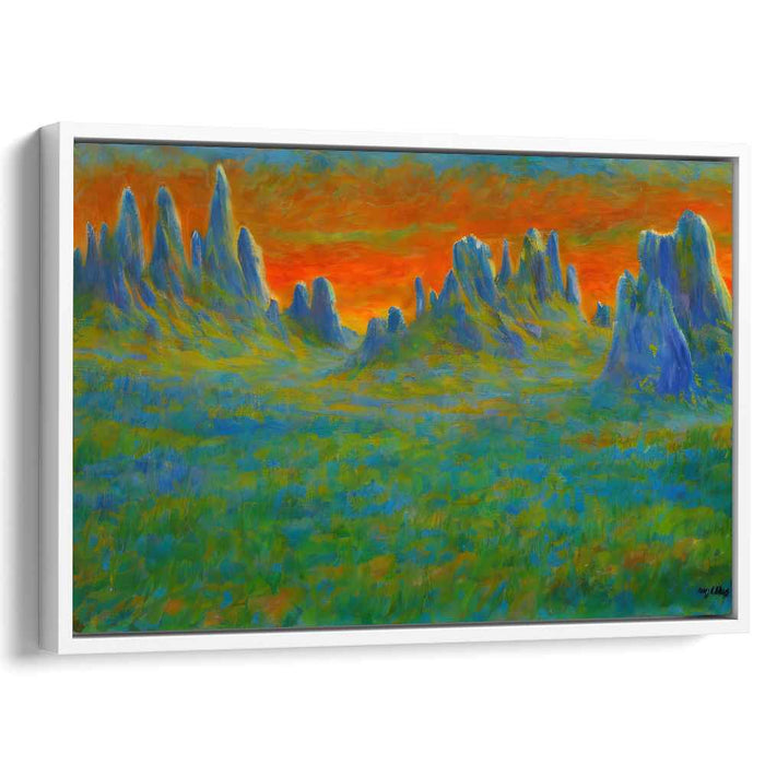 Sunset Blaze Over Mystic Peaks: Expressionist Landscape Art Print