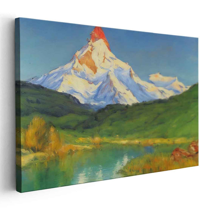 Sunlit Summit: Romantic Landscape with Reflective Lake Canvas Art