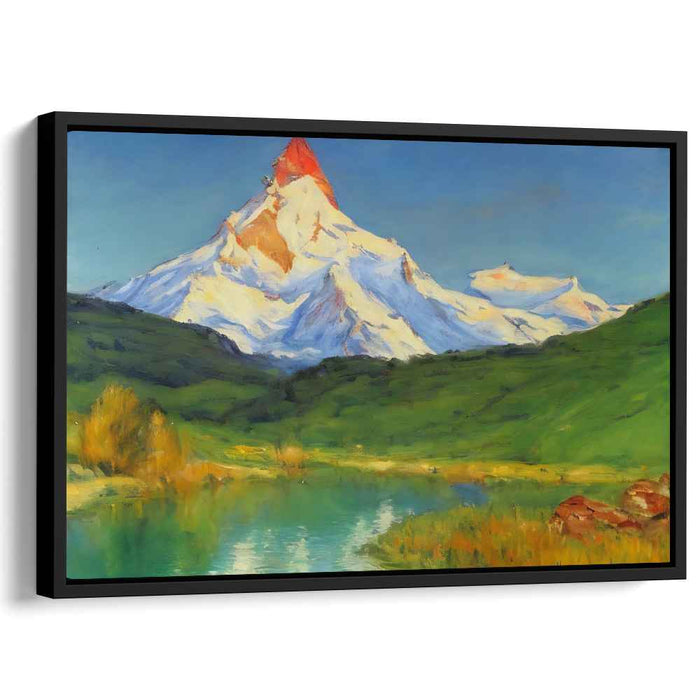 Sunlit Summit: Romantic Landscape with Reflective Lake Canvas Art