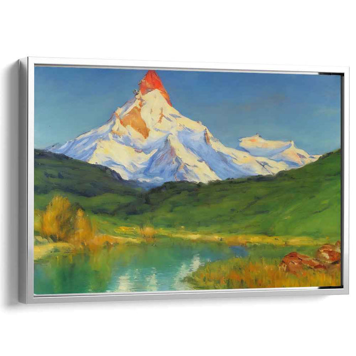 Sunlit Summit: Romantic Landscape with Reflective Lake Canvas Art