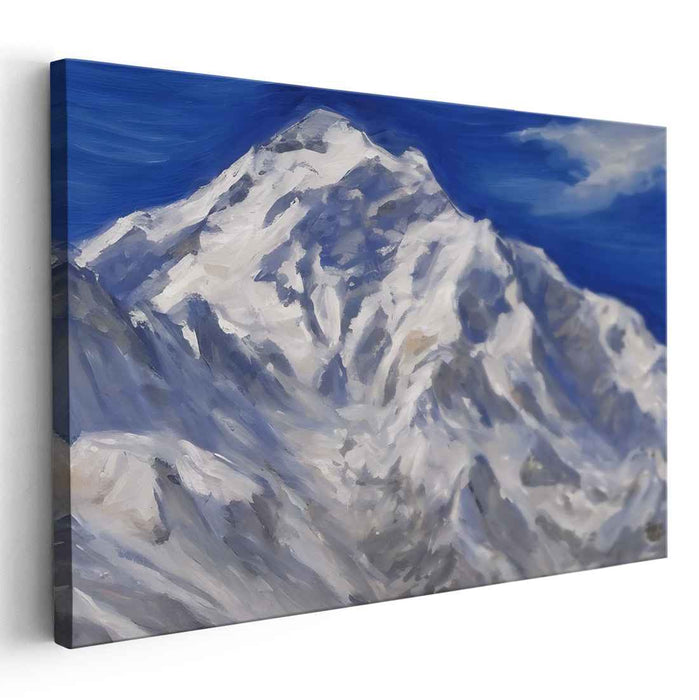 Whispering Peaks of Winter: Impressionistic Snow-Capped Mountain Landscape Canvas Art Print