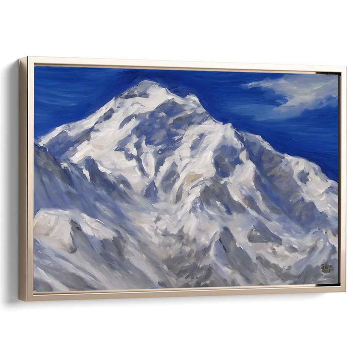 Whispering Peaks of Winter: Impressionistic Snow-Capped Mountain Landscape Canvas Art Print