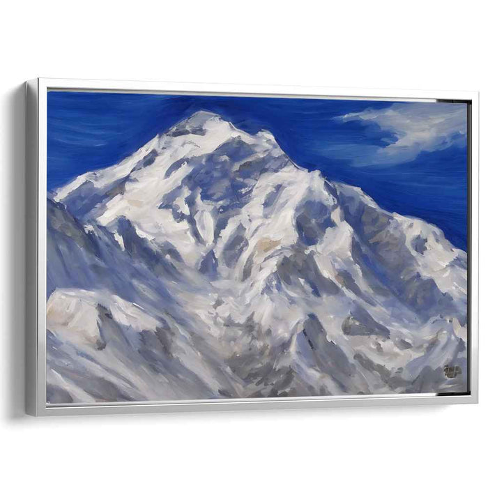 Whispering Peaks of Winter: Impressionistic Snow-Capped Mountain Landscape Canvas Art Print