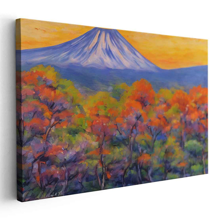 Echoing Peaks of Color: Vibrant Mount Fuji Landscape Canvas Art Print