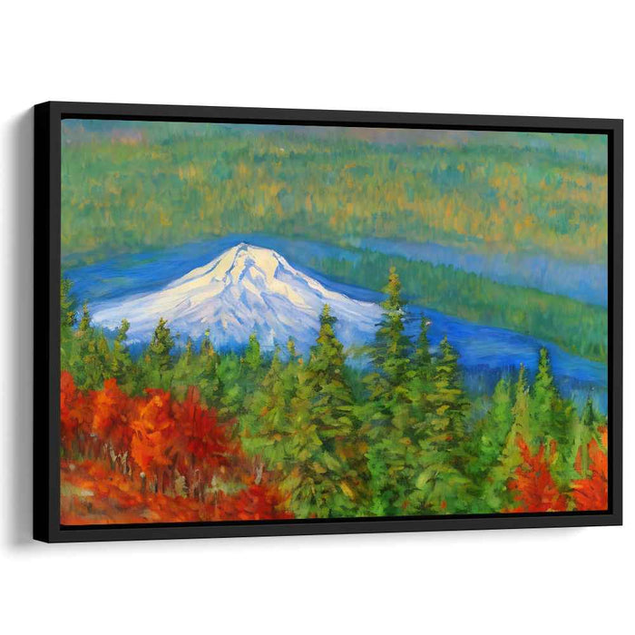 Frostbite's Embrace: Vibrant Forest Landscape with Snow-Capped Peak