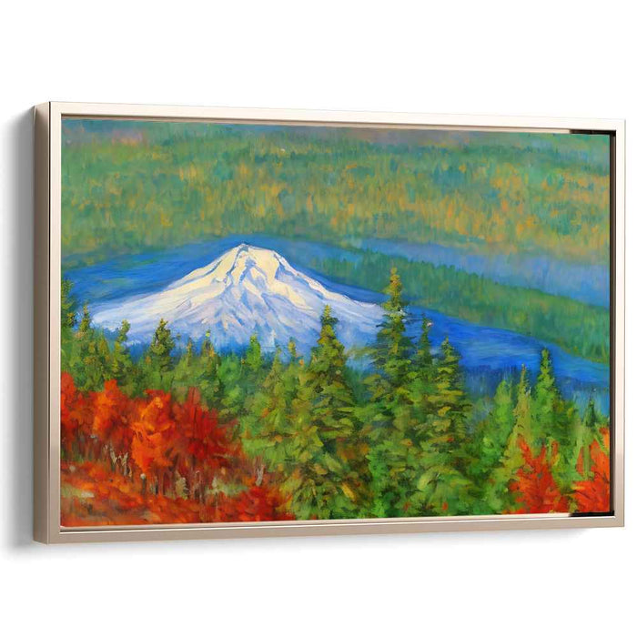 Frostbite's Embrace: Vibrant Forest Landscape with Snow-Capped Peak