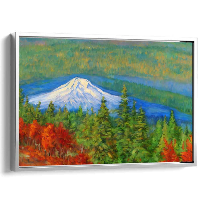 Frostbite's Embrace: Vibrant Forest Landscape with Snow-Capped Peak