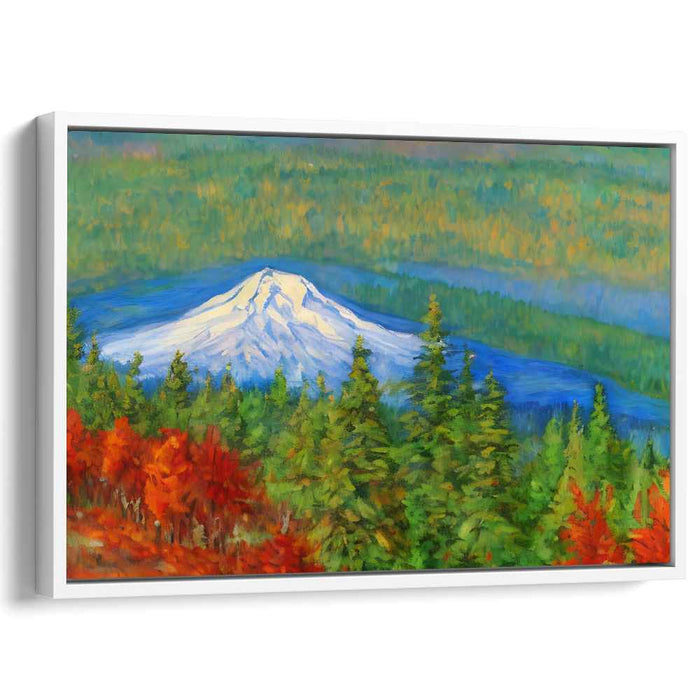 Frostbite's Embrace: Vibrant Forest Landscape with Snow-Capped Peak