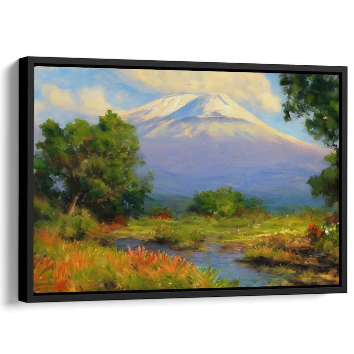 Alpine Blossom Vista: Impressionist Landscape with Snow-Capped Mountain and Wildflowers