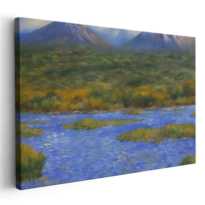 Whispering Waterside Retreat: Serene River and Verdant Valley Canvas Art Print