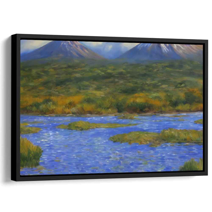 Whispering Waterside Retreat: Serene River and Verdant Valley Canvas Art Print