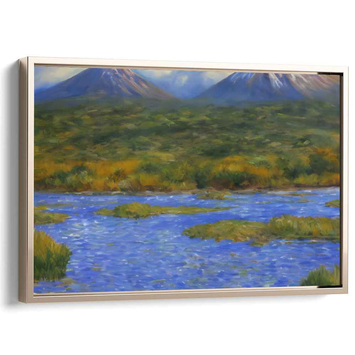 Whispering Waterside Retreat: Serene River and Verdant Valley Canvas Art Print