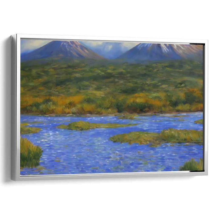 Whispering Waterside Retreat: Serene River and Verdant Valley Canvas Art Print