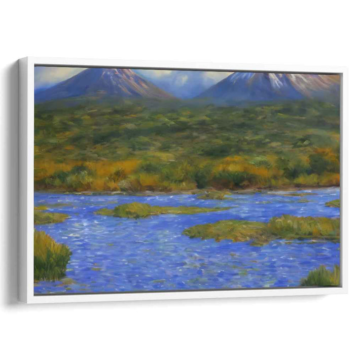 Whispering Waterside Retreat: Serene River and Verdant Valley Canvas Art Print