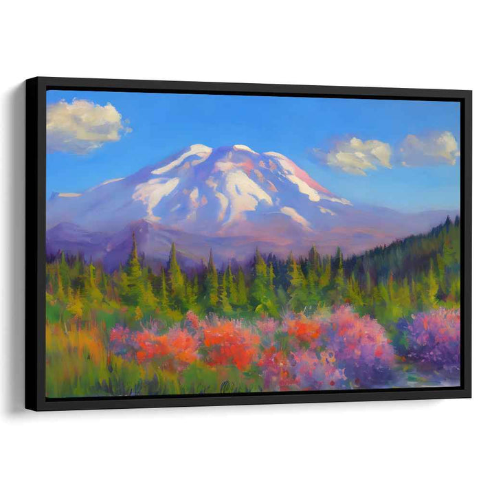 Ivory Summit Symphony: Lush Landscape and Snow-Capped Peaks Canvas Art