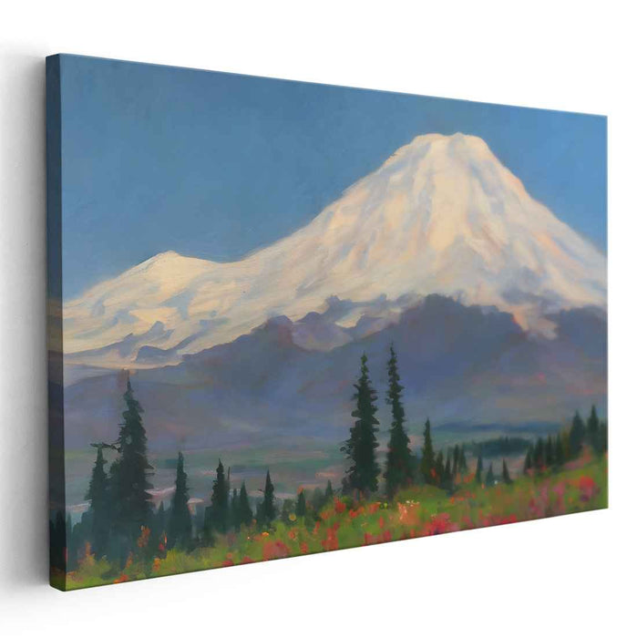 Nature's Brushstrokes Dance: Impressionist Mountain and Wildflower Landscape Canvas Art