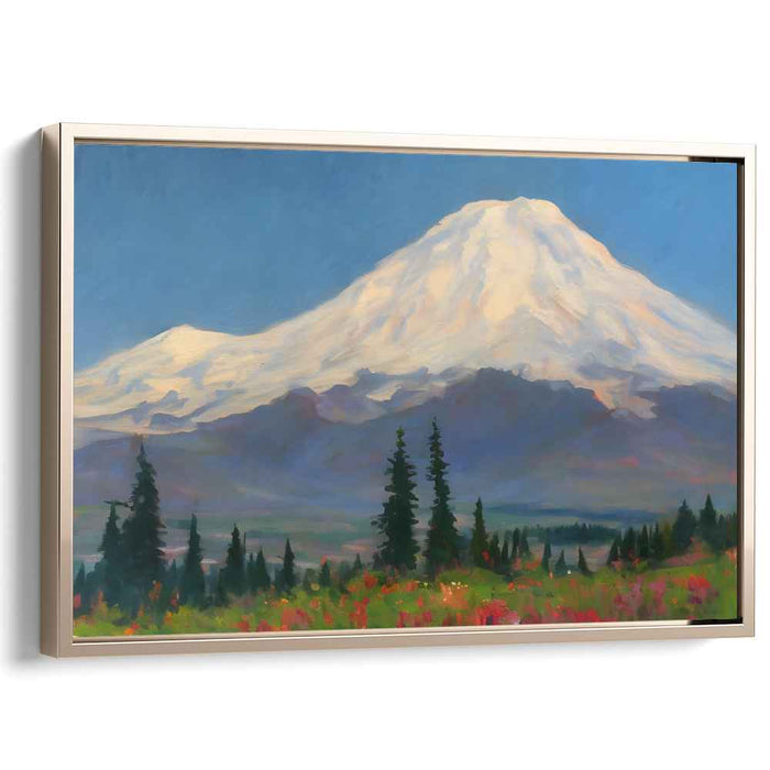 Nature's Brushstrokes Dance: Impressionist Mountain and Wildflower Landscape Canvas Art