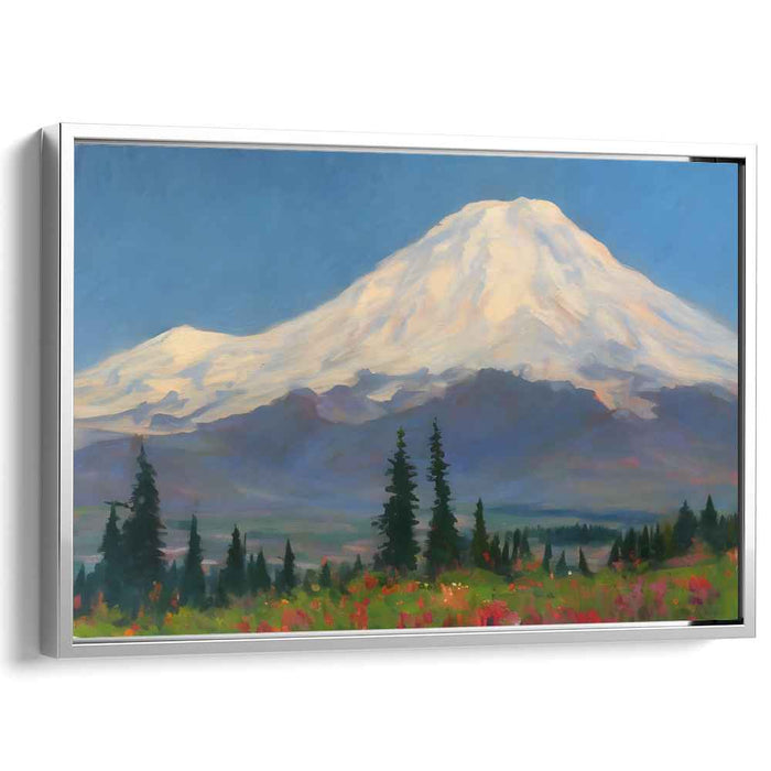 Nature's Brushstrokes Dance: Impressionist Mountain and Wildflower Landscape Canvas Art