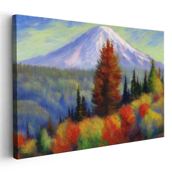Verdant Peaks Painting: Majestic Mountain and Vibrant Foliage Landscape Canvas Art