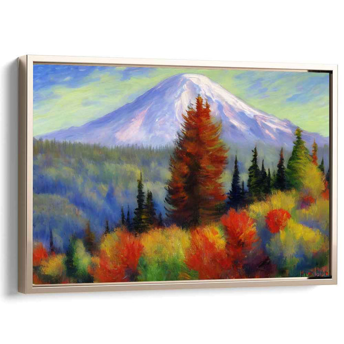 Verdant Peaks Painting: Majestic Mountain and Vibrant Foliage Landscape Canvas Art