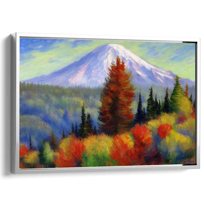 Verdant Peaks Painting: Majestic Mountain and Vibrant Foliage Landscape Canvas Art
