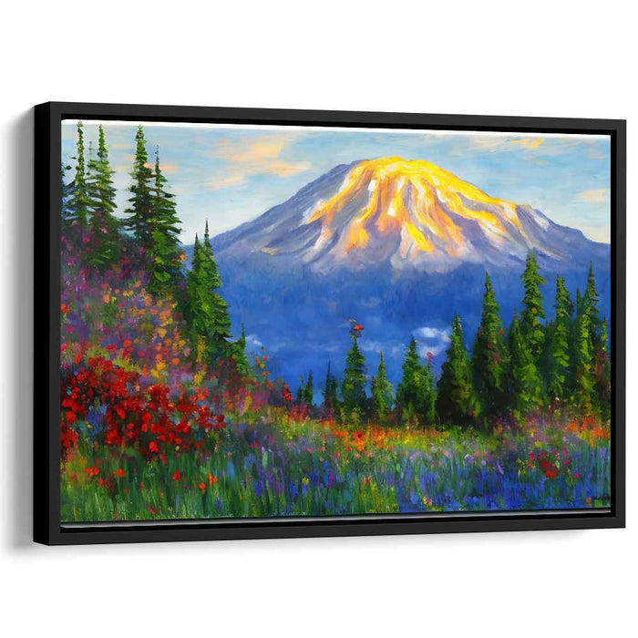 Ethereal Heights Dance: Impressionist Mountain and Wildflower Meadow Canvas Art