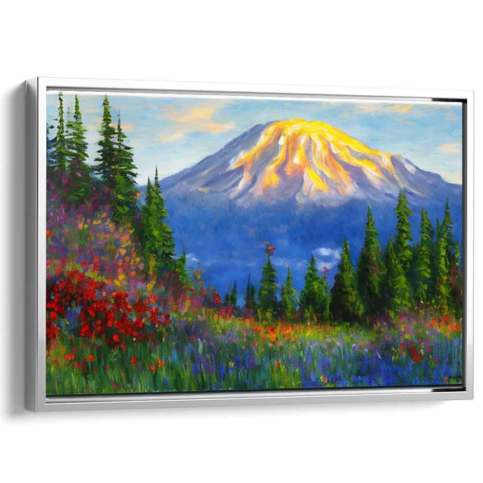 Ethereal Heights Dance: Impressionist Mountain and Wildflower Meadow Canvas Art