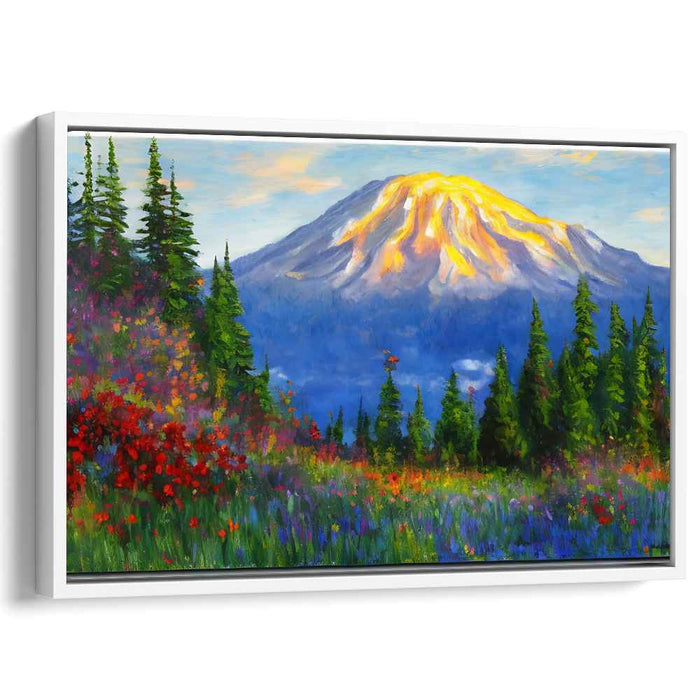 Ethereal Heights Dance: Impressionist Mountain and Wildflower Meadow Canvas Art