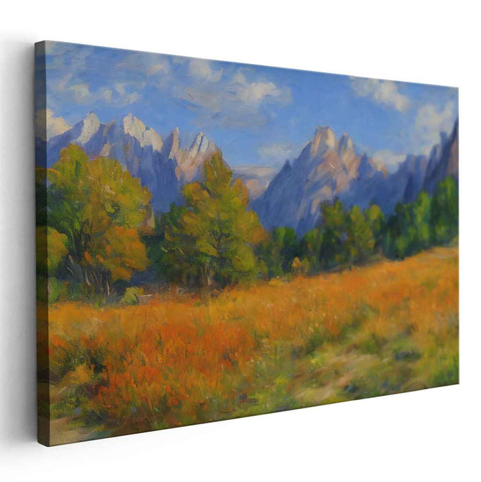 Ethereal Summit Harmony: Vibrant Mountain Landscape Oil Painting