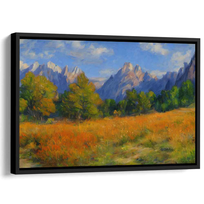 Ethereal Summit Harmony: Vibrant Mountain Landscape Oil Painting