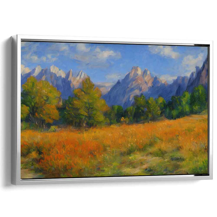 Ethereal Summit Harmony: Vibrant Mountain Landscape Oil Painting