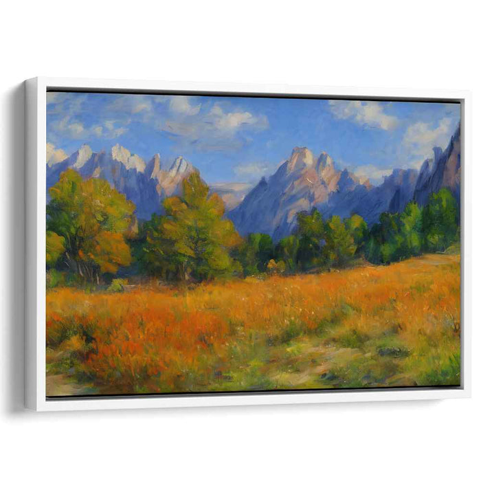 Ethereal Summit Harmony: Vibrant Mountain Landscape Oil Painting