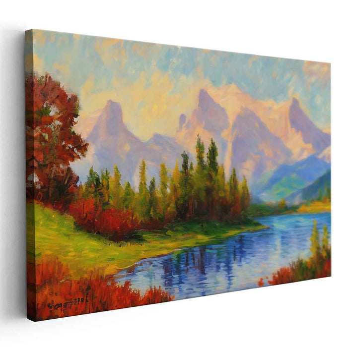 Tranquil Tranquility Painted Serenity: Serene Landscape Canvas Art Print