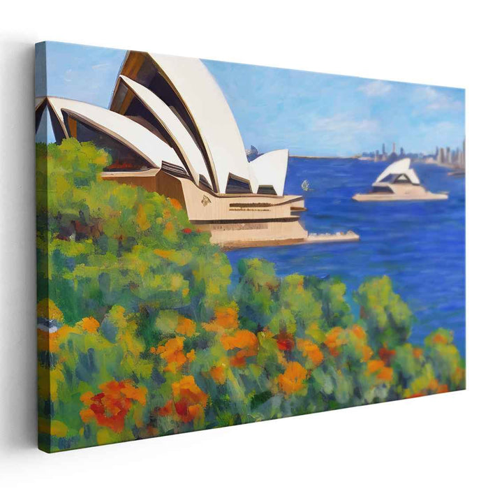 Harbor Hues Dance Delightfully: Impressionist View of Sydney Opera House Canvas Art