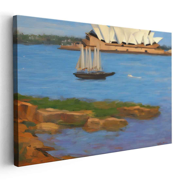 Harbor Legends Canvas Print: Classic Sailboat and Iconic Opera House Canvas Art Print