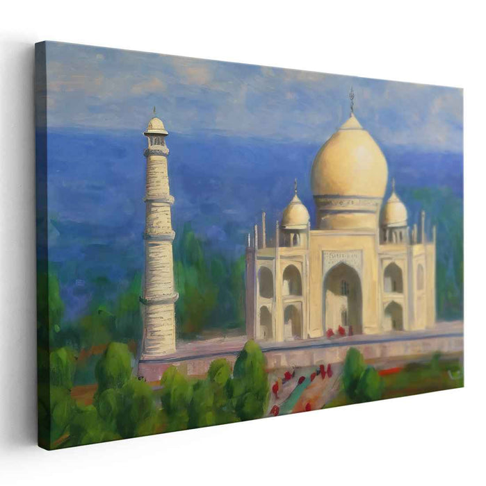 Golden Glow of Love: Majestic Taj Mahal in Golden Morning Light Canvas Art Print