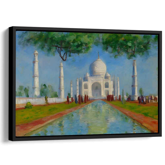 Marble Sunrise Serenity: Realistic Taj Mahal Morning Landscape Canvas Art