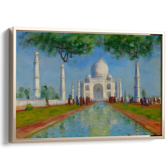 Marble Sunrise Serenity: Realistic Taj Mahal Morning Landscape Canvas Art
