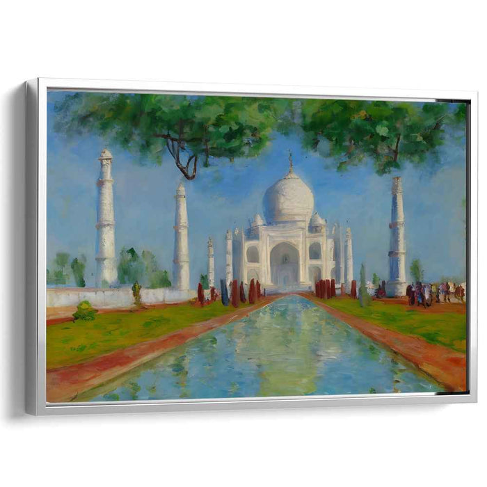 Marble Sunrise Serenity: Realistic Taj Mahal Morning Landscape Canvas Art
