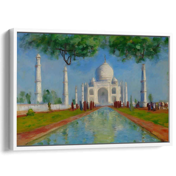 Marble Sunrise Serenity: Realistic Taj Mahal Morning Landscape Canvas Art