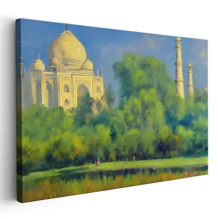Emerald Taj Mirage: Taj Mahal Amidst Verdant Splendor Canvas Art Print