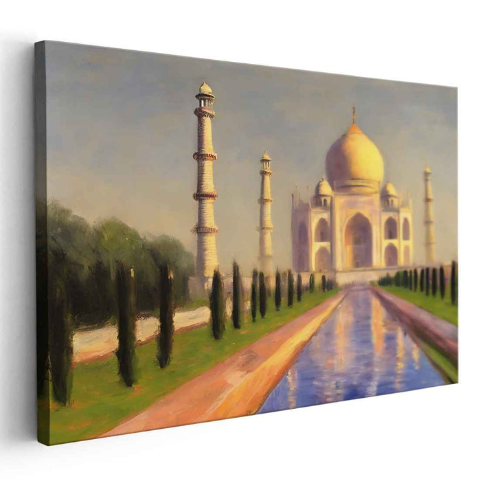 Aureate Majesty of Agra: Majestic Taj Mahal in Golden Light Canvas Art